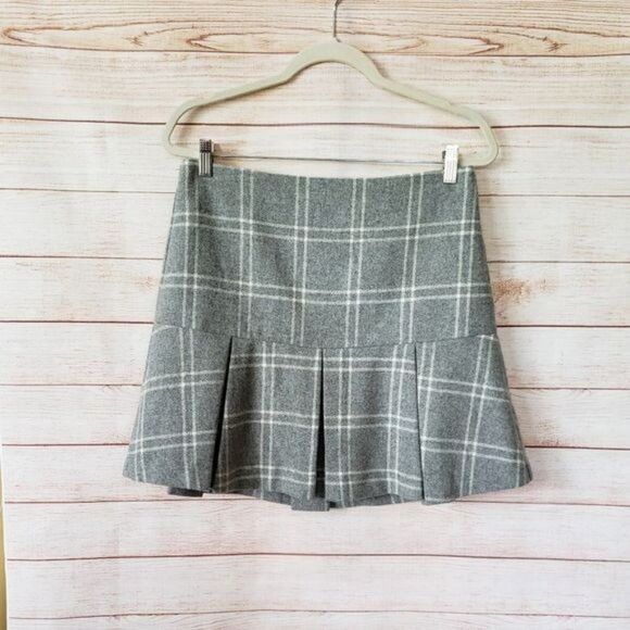 Sail To Sable Wool Blend Box Pleat Plaid Lined Mini Skirt Women's Size 6 Grey - Picture 3 of 11